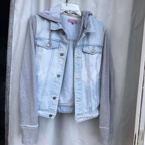 Jean Jacket With Sweatshirt Hood and Sleeves